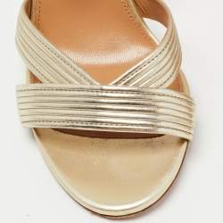 Pre Owned Aquazzura Metallic Gold Leather Nathalie Ankle Wrap Sandals Size 37