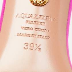 Pre Owned Aquazzura Pink Satin Crystal Embellishment Ankle Strap Sandals Size 39.5