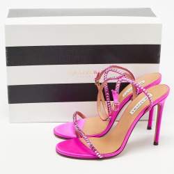 Pre Owned Aquazzura Pink Satin Crystal Embellishment Ankle Strap Sandals Size 39.5