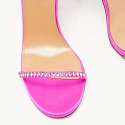 Pre Owned Aquazzura Pink Satin Crystal Embellishment Ankle Strap Sandals Size 39.5