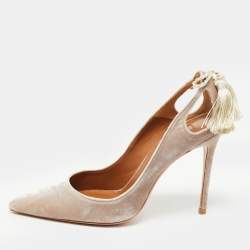 Pre Owned Aquazzura Grey Velvet Forever Marilyn Pumps Size 39