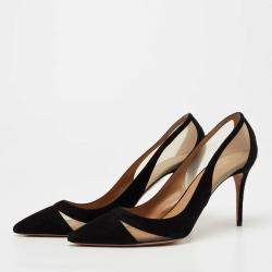Pre Owned Aquazzura Black Suede And Mesh Savoy Pumps Size 41