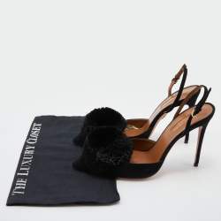 Pre Owned Aquazzura Black Suede Powder Puff Pointed Toe Slingback Pumps Size 38