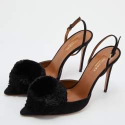 Pre Owned Aquazzura Black Suede Powder Puff Pointed Toe Slingback Pumps Size 38
