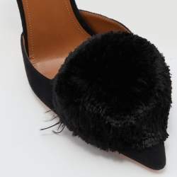 Pre Owned Aquazzura Black Suede Powder Puff Pointed Toe Slingback Pumps Size 38