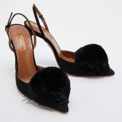 Pre Owned Aquazzura Black Suede Powder Puff Pointed Toe Slingback Pumps Size 38