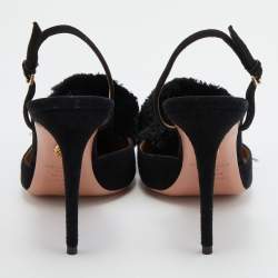 Pre Owned Aquazzura Black Suede Powder Puff Pointed Toe Slingback Pumps Size 38