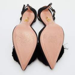 Pre Owned Aquazzura Black Suede Powder Puff Pointed Toe Slingback Pumps Size 38