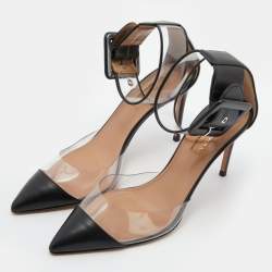 Pre Owned Aquazzura Black/Transparent Leather and PVC Ankle Strap Sandals Size 37