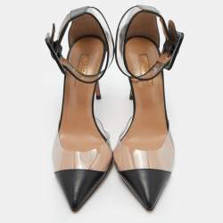 Pre Owned Aquazzura Black/Transparent Leather and PVC Ankle Strap Sandals Size 37