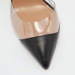 Pre Owned Aquazzura Black/Transparent Leather and PVC Ankle Strap Sandals Size 37