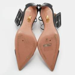 Pre Owned Aquazzura Black/Transparent Leather and PVC Ankle Strap Sandals Size 37