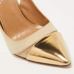 Pre Owned Aquazzura Beige/Gold Suede, Leather and Mesh Savoy Pumps Size 38