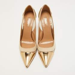 Pre Owned Aquazzura Beige/Gold Suede, Leather and Mesh Savoy Pumps Size 38