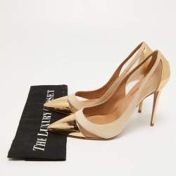 Pre Owned Aquazzura Beige/Gold Suede, Leather and Mesh Savoy Pumps Size 38