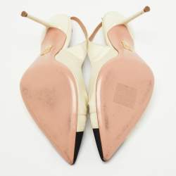 Pre Owned Aquazzura White/Black Canvas Cap Toe Slingback Pumps Size 38 