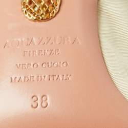 Pre Owned Aquazzura White/Black Canvas Cap Toe Slingback Pumps Size 38 