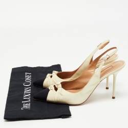 Pre Owned Aquazzura White/Black Canvas Cap Toe Slingback Pumps Size 38 