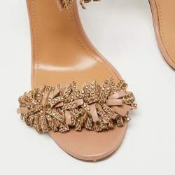 Pre Owned Aquazzura Pink Leather Embellished Tassel Wild Thing Ankle Tie Sandals Size 39