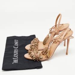 Pre Owned Aquazzura Pink Leather Embellished Tassel Wild Thing Ankle Tie Sandals Size 39