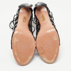 Pre Owned Aquazzura Black Leather Amazon Lace Up Sandals Size 40