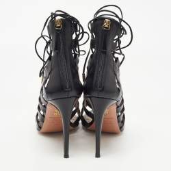 Pre Owned Aquazzura Black Leather Amazon Lace Up Sandals Size 40