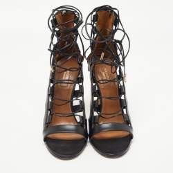 Pre Owned Aquazzura Black Leather Amazon Lace Up Sandals Size 40