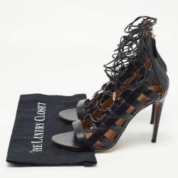 Pre Owned Aquazzura Black Leather Amazon Lace Up Sandals Size 40