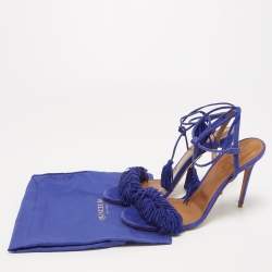Pre Owned Aquazzura Blue Suede Wild Thing Ankle Wrap Sandals Size 39