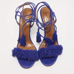 Pre Owned Aquazzura Blue Suede Wild Thing Ankle Wrap Sandals Size 39