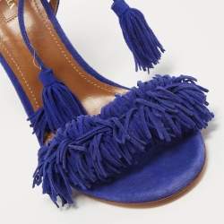 Pre Owned Aquazzura Blue Suede Wild Thing Ankle Wrap Sandals Size 39