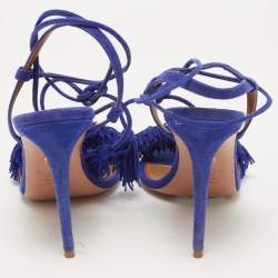 Pre Owned Aquazzura Blue Suede Wild Thing Ankle Wrap Sandals Size 39