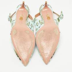 Pre Owned Aquazzura Multicolor Printed Fabric Slingback Pumps Size 41