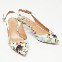 Pre Owned Aquazzura Multicolor Printed Fabric Slingback Pumps Size 41