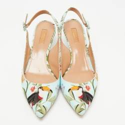 Pre Owned Aquazzura Multicolor Printed Fabric Slingback Pumps Size 41