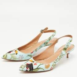 Pre Owned Aquazzura Multicolor Printed Fabric Slingback Pumps Size 41