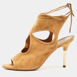Pre Owned Aquazzura Tan Suede Sexy Thing Cut Out Sandals Size 40