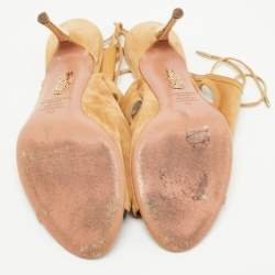 Pre Owned Aquazzura Tan Suede Sexy Thing Cut Out Sandals Size 40