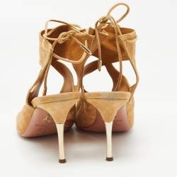 Pre Owned Aquazzura Tan Suede Sexy Thing Cut Out Sandals Size 40