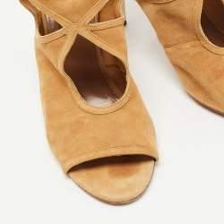 Pre Owned Aquazzura Tan Suede Sexy Thing Cut Out Sandals Size 40