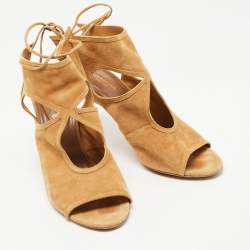 Pre Owned Aquazzura Tan Suede Sexy Thing Cut Out Sandals Size 40
