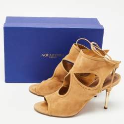 Pre Owned Aquazzura Tan Suede Sexy Thing Cut Out Sandals Size 40