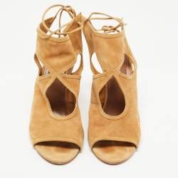 Pre Owned Aquazzura Tan Suede Sexy Thing Cut Out Sandals Size 40