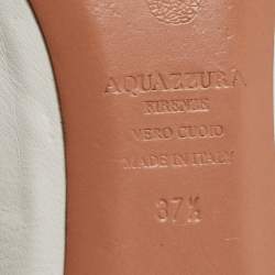 Pre Owned Aquazzura White Leather Christy Lace Up Ballet Flats Size 37.5