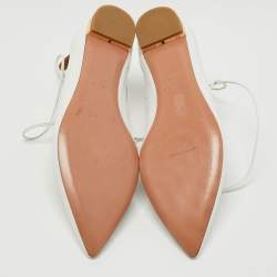 Pre Owned Aquazzura White Leather Christy Lace Up Ballet Flats Size 37.5