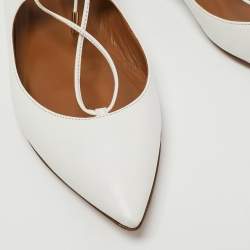 Pre Owned Aquazzura White Leather Christy Lace Up Ballet Flats Size 37.5