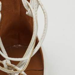 Pre Owned Aquazzura White Leather Christy Lace Up Ballet Flats Size 37.5