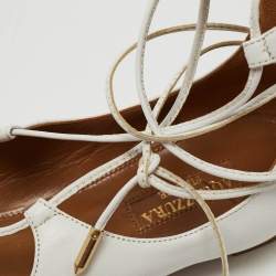 Pre Owned Aquazzura White Leather Christy Lace Up Ballet Flats Size 37.5
