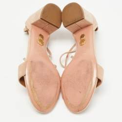 Pre Owned Aquazzura Beige Suede Block Heel Ankle Tie Sandals Size 36.5