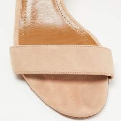 Pre Owned Aquazzura Beige Suede Block Heel Ankle Tie Sandals Size 36.5
